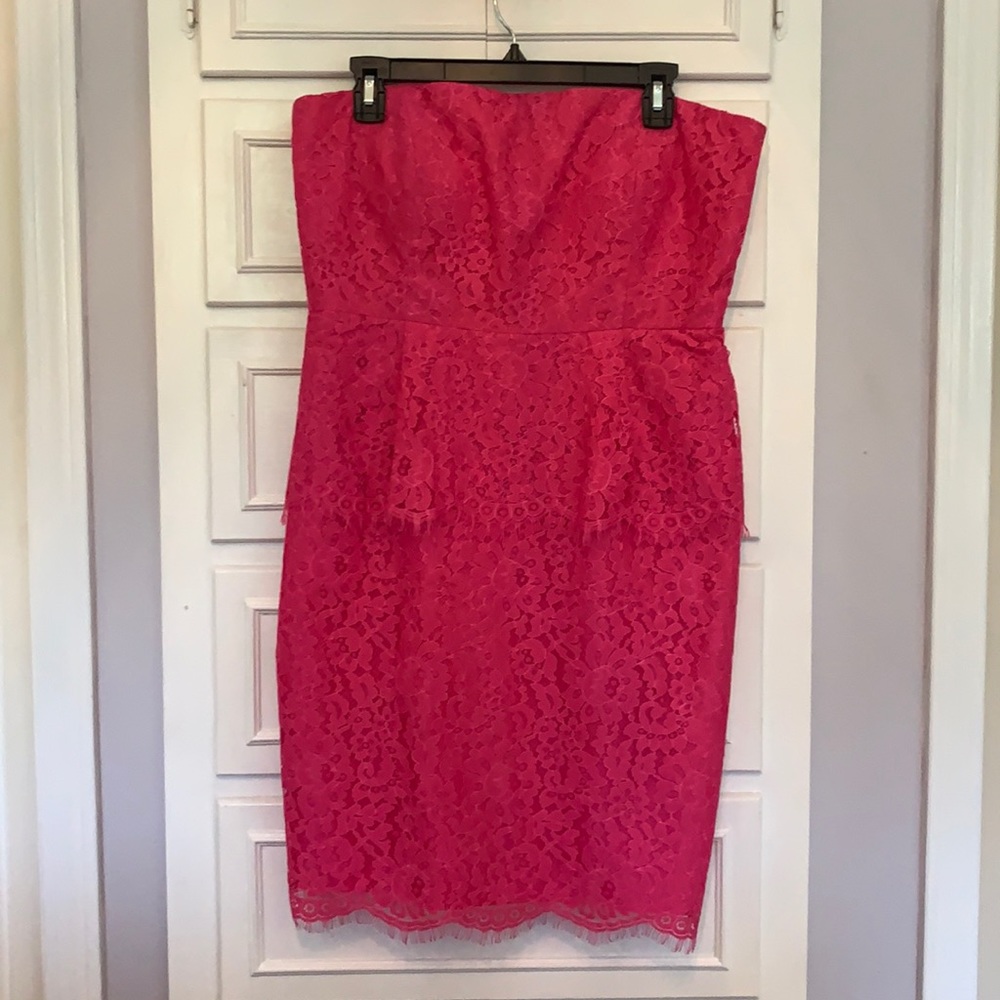 Strapless Calvin Klein pink dress.